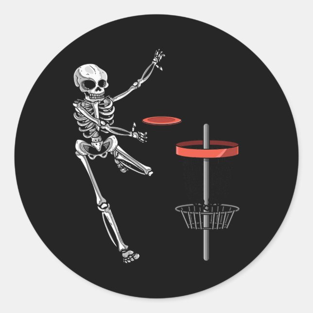Skeleton Flying Disc Golf Halloween Frisbee Easy D Classic Round Sticker (Front)