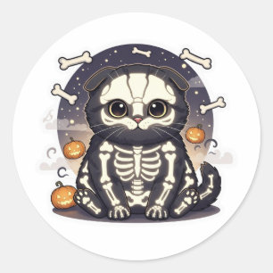 Skeleton Fold – Cute Scottish Fold Skeleton Cat  Classic Round Sticker