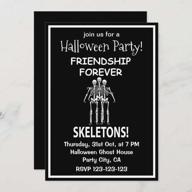 Skeleton Friendship Forever Halloween Party Invitation (Front/Back)
