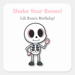 Skeleton Fun   Halloween Birthday Party Square Sticker
