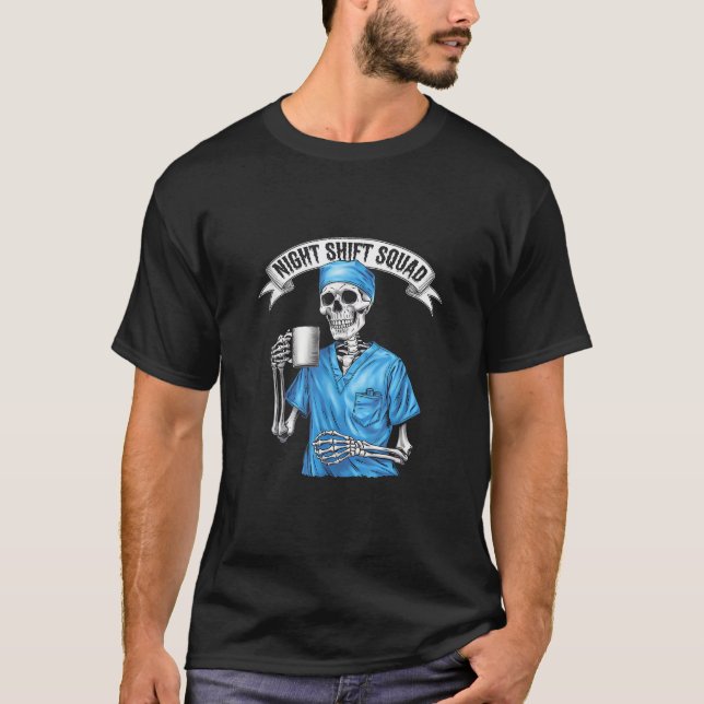 Skeleton Funny Tarot Card Night Shift Squad Hallow T-Shirt (Front)