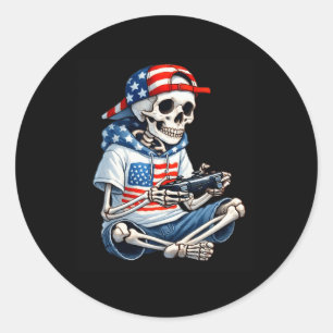 Skeleton Gamer 4th Of July Video Game Gaming Boys  Classic Round Sticker