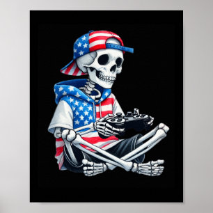 Skeleton Gamer 4th Of July Video Game Gaming Boys  Poster