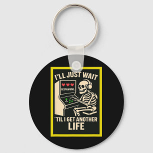 Skeleton Gamer Arcade Design – Funny Retro Gaming Key Ring