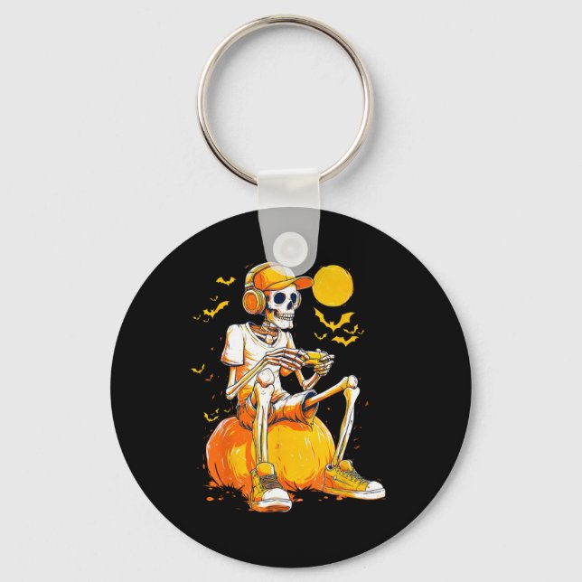 Skeleton Gamer Funny Video Gaming Halloween Boys M Key Ring (Front)