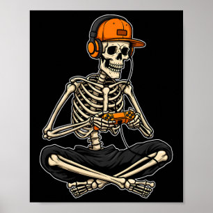 Skeleton Gamer Halloween Gaming Boys Men Funny Cos Poster