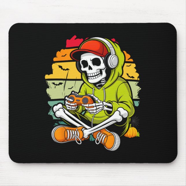 Skeleton Gamer Lazy Halloween Costume Cool Video-g Mouse Pad (Front)