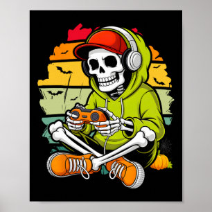 Skeleton Gamer Lazy Halloween Costume Cool Video-g Poster