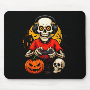 Skeleton Gamer Playing Video Games Halloween Spook Mouse Pad
