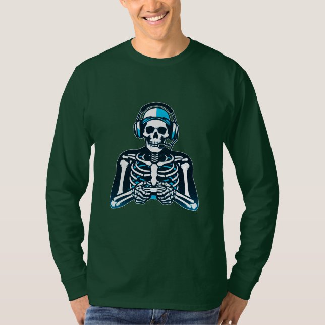 Skeleton Gamer Skull – Gaming Headset Controller D T-Shirt (Front)