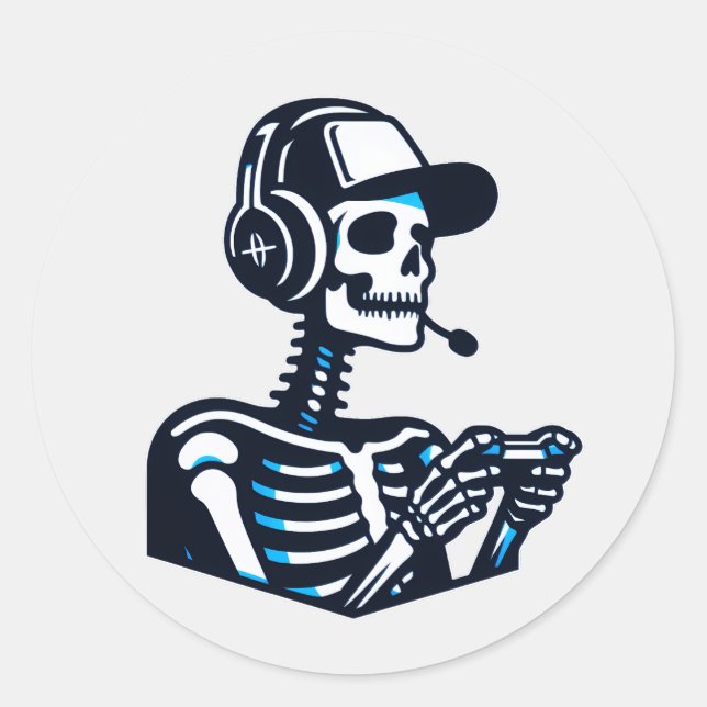 Skeleton Gamer Sticker – Cool Skull Gaming Decal (Front)