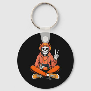 Skeleton Gamer Video Gaming Halloween Boys Men Kid Key Ring