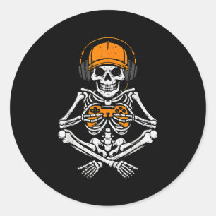 Skeleton Gamer Video Gaming Halloween Costume Boy Classic Round Sticker
