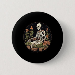 Skeleton Gardener Plants Halloween Gardening  6 Cm Round Badge