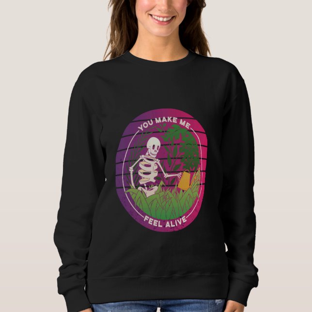 Skeleton Gardening Humourous Skeleton Watering Pla Sweatshirt (Front)