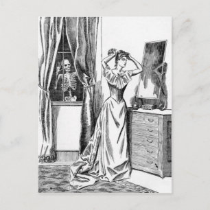 Skeleton Ghoul Monster Victorian Woman Postcard