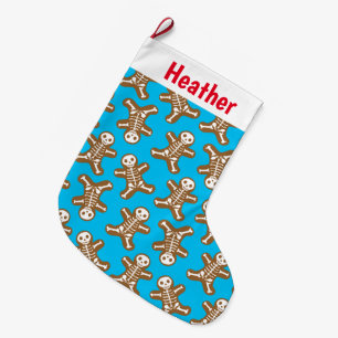 Skeleton Gingerbread Man Pattern Large Christmas Stocking