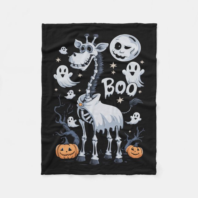 Skeleton Giraffe In Ghosts Halloween  Fleece Blanket (Front)