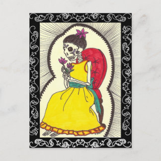 Skeleton Girl on Red Velvet Chair Postcard
