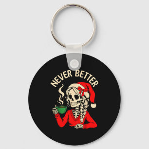 Skeleton Girl Santa Drinking Coffee Xmas Funny Sku Key Ring