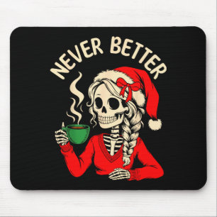 Skeleton Girl Santa Drinking Coffee Xmas Funny Sku Mouse Pad