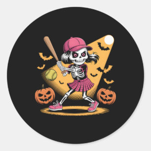 Skeleton Girl Softll Halloween Pumpkins And Ts Cos Classic Round Sticker