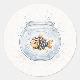 Skeleton Goldfish Bowl Cute Classic Round Sticker