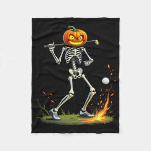 Skeleton Golf Funny Halloween Pumpkin Golfing Golf Fleece Blanket
