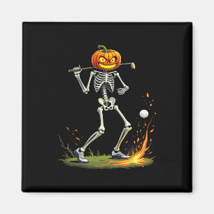 Skeleton Golf Funny Halloween Pumpkin Golfing Golf Magnet