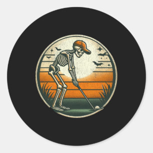 Skeleton Golf Halloween Golfer Golf Player Funny M Classic Round Sticker