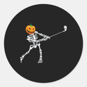 Skeleton Golf Halloween Pumpkin Golfing Golfer Classic Round Sticker