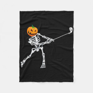 Skeleton Golf Halloween Pumpkin Golfing Golfer Fleece Blanket