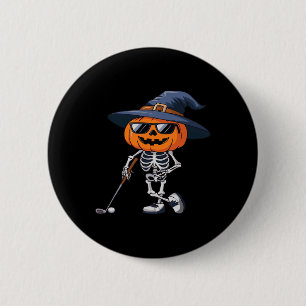 Skeleton Golf Halloween Pumpkin Golfing Golfer Tee 6 Cm Round Badge