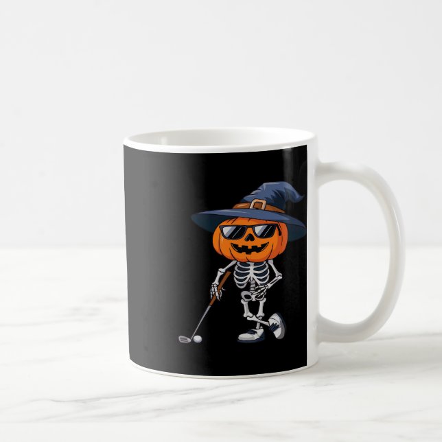 Skeleton Golf Halloween Pumpkin Golfing Golfer Tee Coffee Mug (Right)