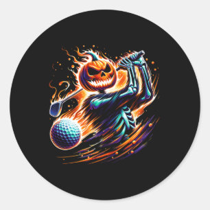 Skeleton Golfing Halloween Pumpkin Golfer Golfer  Classic Round Sticker