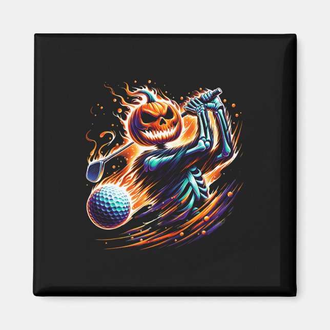 Skeleton Golfing Halloween Pumpkin Golfer Golfer  Magnet (Front)