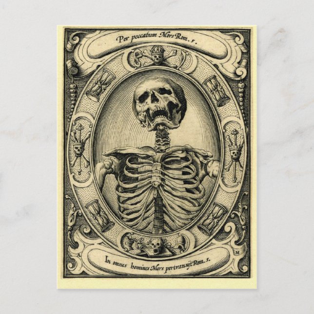 Skeleton, Goth, Mediaeval Postcard (Front)