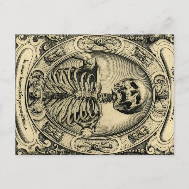 Skeleton, Goth, Mediaeval Postcard (Front)