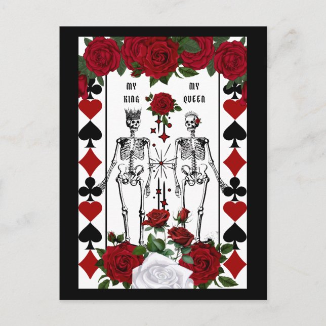Skeleton gothic couple king queen holiday postcard (Front)
