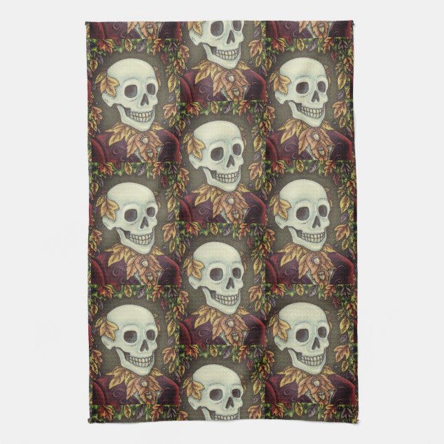 SKELETON, GOTHIC GENTLEMAN SKULL KITCHEN TOWEL (Vertical)