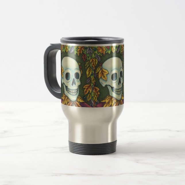 SKELETON, GOTHIC SKULL, SKELLY TRAVEL COMMUTER MUG (Front Left)