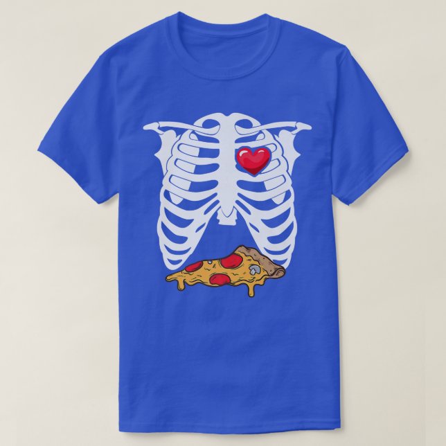Skeleton Graphic Pizza Lover Eating Italian Food P T-Shirt (Design Front)