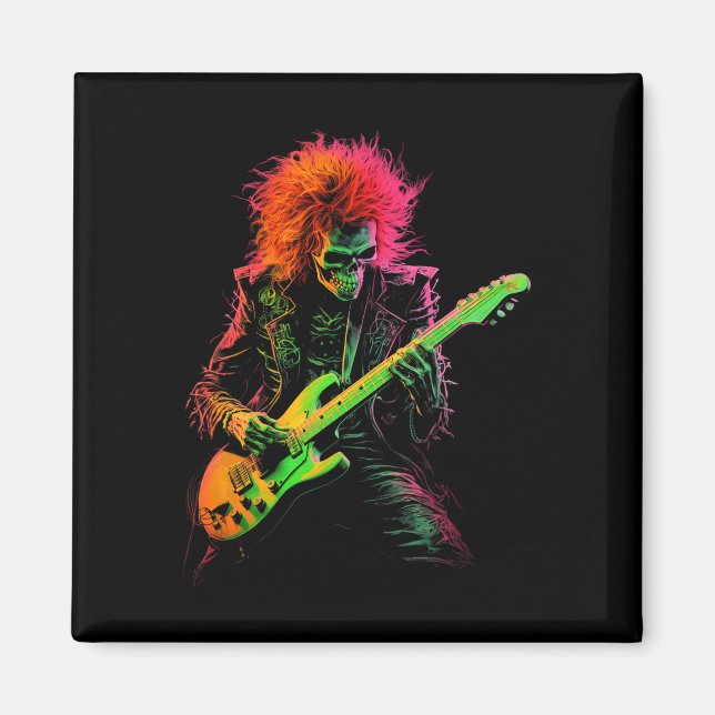 Skeleton Graphic Tee Playing Guitar Rock Band Hall Magnet (Front)