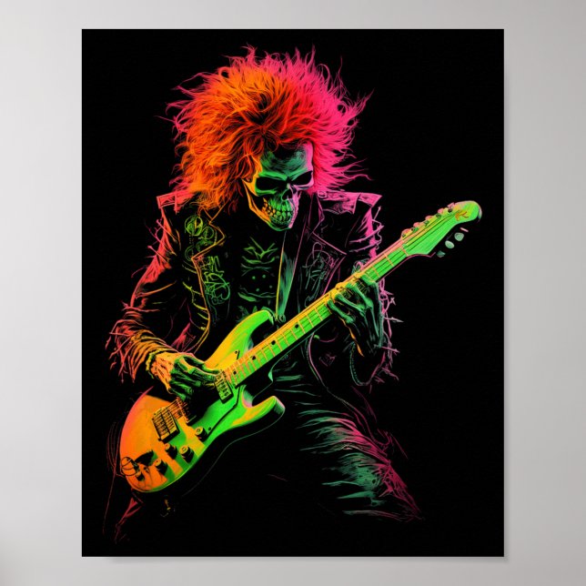 Skeleton Graphic Tee Playing Guitar Rock Band Hall Poster (Front)