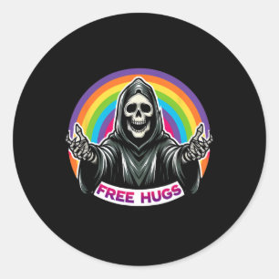 Skeleton Grim Reaper Halloween Funny Rainbow Free Classic Round Sticker