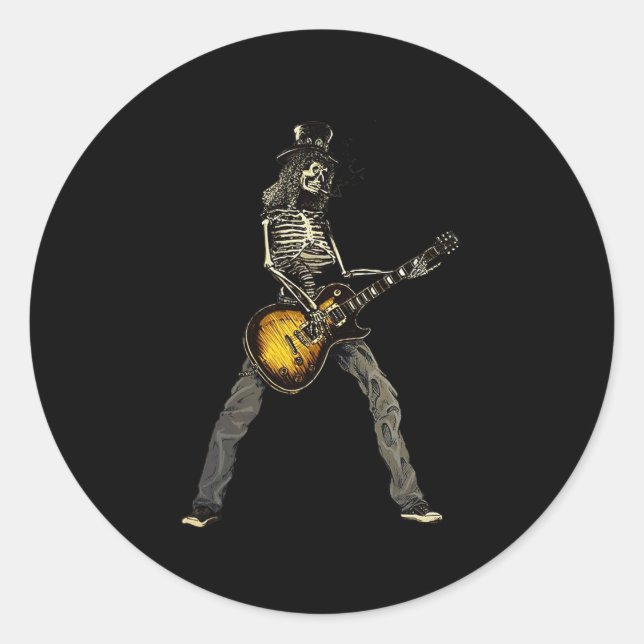 Skeleton Guitar Guy Spooky Happy Halloween Rock Ba Classic Round Sticker (Front)