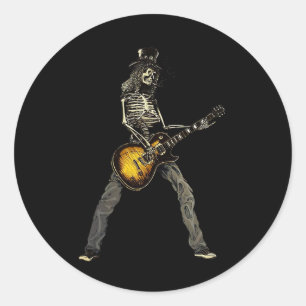 Skeleton Guitar Guy Spooky Happy Halloween Rock Ba Classic Round Sticker
