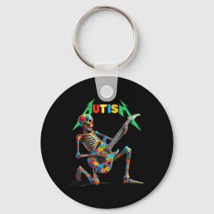 Skeleton Guitar Player Rock Music Autism Awareness Key Ring