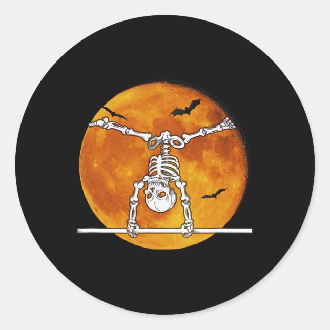 Skeleton Gymnastics Halloween Horizontal Bar  Classic Round Sticker (Front)