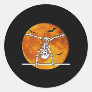 Skeleton Gymnastics Halloween Horizontal Bar Classic Round Sticker